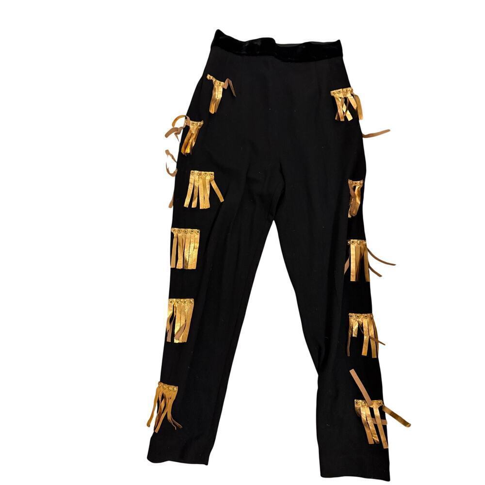 Vintage black and gold handmade pants fringe 1980s